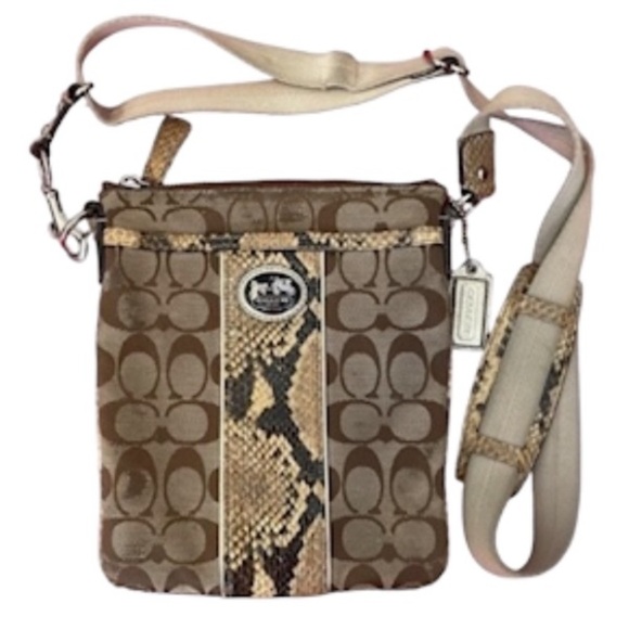 Rare Coach Sutton Signature Python Crossbody Khaki Natural Worn - Picture 1 of 9